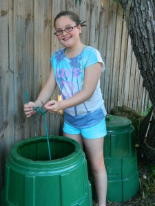 Sophia and compost bin